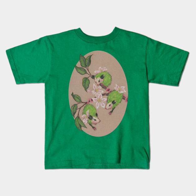 Green Apple Opossums Kids T-Shirt by justteejay